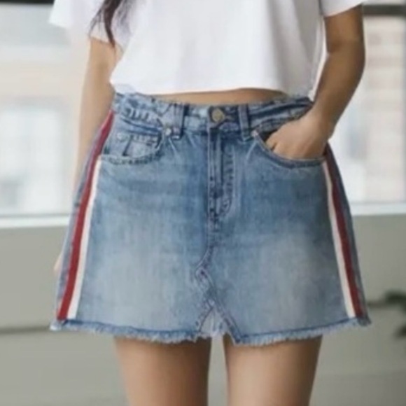 Garage Jean Skirt Frayed Hem Side Stripes - Picture 3 of 15